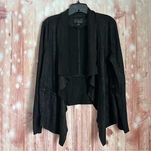 Worthington Black Textured Microsuede Drapey Flyaway Open Blazer Jacket Size L